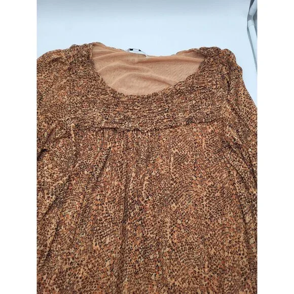 Rose + Olive Top Womens L Animal Print Smocked Lined Sheer Blouse - Picture 10 of 10